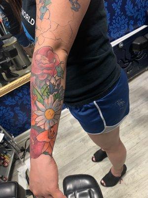 Floral sleeve half complete