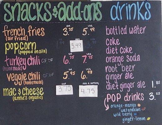 Snacks & Drinks Menu 2023 - Subject to Change