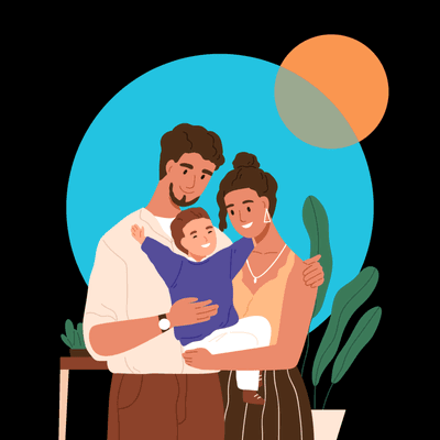 Mother and father holding their child.