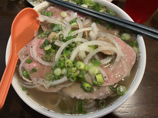 Pho with the rare, well done, and beef balls