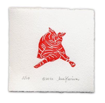 Cat Bath: letter-pressed linocut