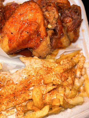 6pc whole wings w/ cajun ranch fries-Honey hot(flavor)