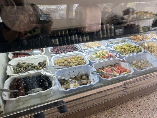 Fresh olives and salads