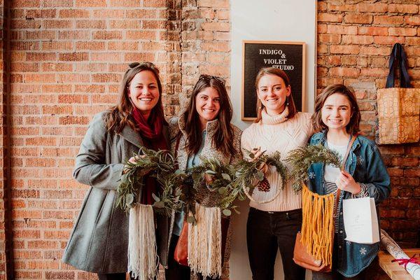 wreath workshop attendees with their festive creations