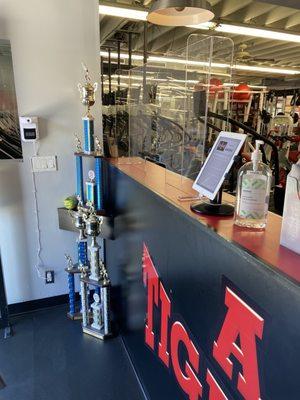 Temperature and sanitizing station upon entering the gym