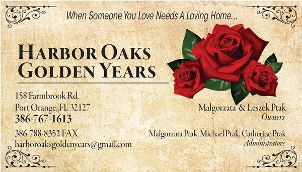 Harbor Oaks Golden Years provides a variety of services and amenities in a friendly, supportive atmosphere. Call us, email us, LETS CONNECT!