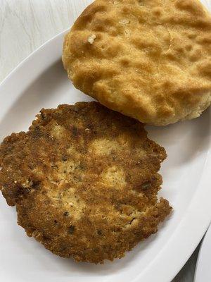 Salmon patty and biscuit