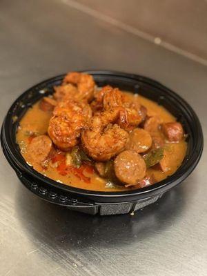 The Gumbo-
Andouille sausage with creole shrimp in gumbo butter