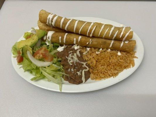 Flautas beans and rice