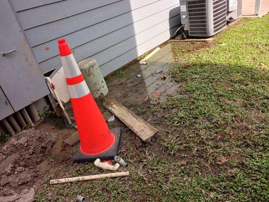 Close up on what's left behind days after repairs