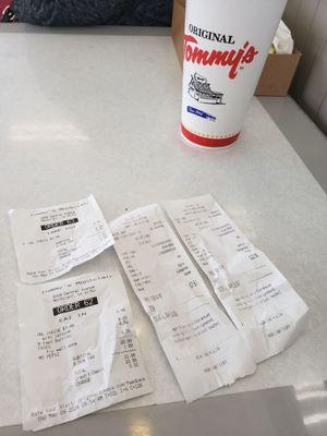 Multiple receipt couldn't stop eating.