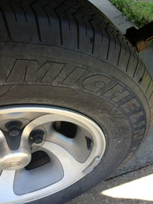 Here are the tires on my truck. The sidewalls are all cracked and defective.