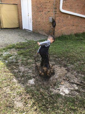 Rain shine or muddy puddles. They get outside and play