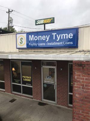 Money Tyme Payday Loans in Yazoo City Mississippi. Main sign