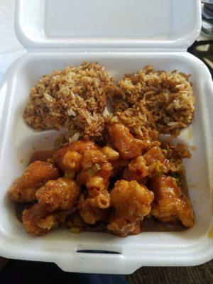 Orange Chicken Lunch Special (Also came with a spring roll)