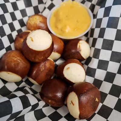 Pretzel Bites served with cheese dip!