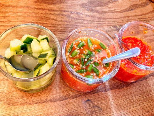 Pickled cucumbers, spicy chili peppers and samba chili paste