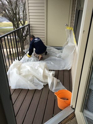 Prepping the outside cutting area to avoid dust in the home