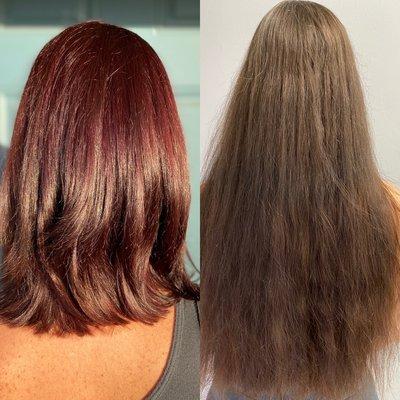 Before and After: major haircut and red violet color