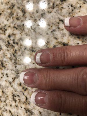 You can see the white residual film from filing left all around my nail beds.