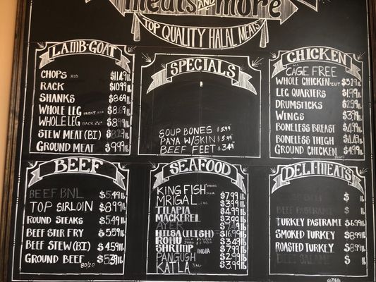 Menu and price board .