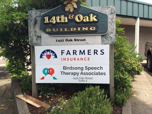 Exterior sign for Birdsong Speech Therapy, Eugene