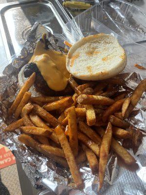 HOT HONEY chicken sandwich with seasoned fries