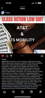 Boris Shmaruk, Esq. of Vlasac & Shmaruk recently filed a class action lawsuit on behalf of AT&T and TS Mobility consumers