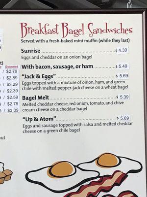 Bagel sandwich menu