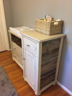 Refinished changing table custom made by Jim...complete with reclaimed wood!