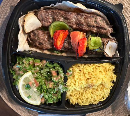 Kafta kabab plate (with tabbouleh instead of salad)