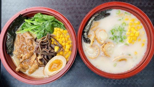 Scallop Ramen and Black Pepper Miso Ramen