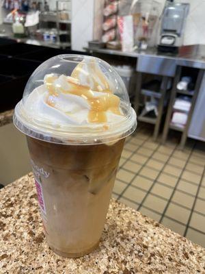 Iced butter pecan latte with whipped cream - yum!