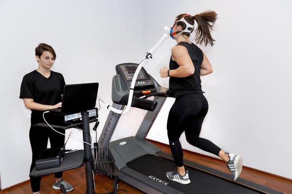 VO2 max testing is performed on a treadmill or bike. Determines custom HR training zones and assess your fitness level.