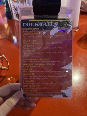 Cocktail menu