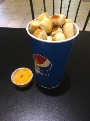 Large pretzel bites with Nacho cheese sauce