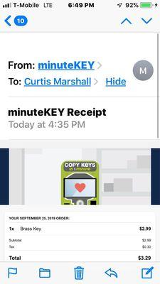 Emailed receipt for my "HAL9000" key.