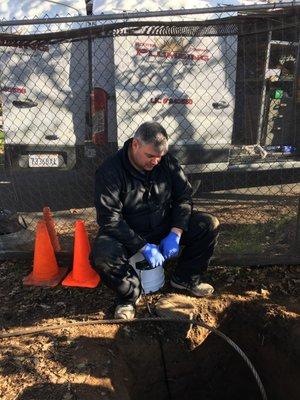 Charles, operating the hydraulic system for a replacement 4" trenchless sewer