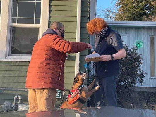 Handing Henry "Porkchop" over to Jacob.