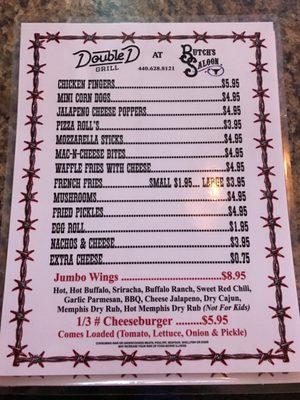 New menu featuring Double D Grill