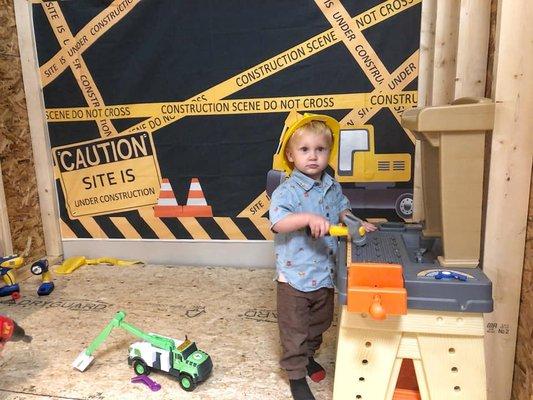 Construction site in "Tot Town", the custom play village at The Tot Spot Play Center