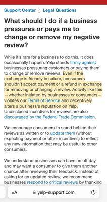 Yelp's policy about businesses like this