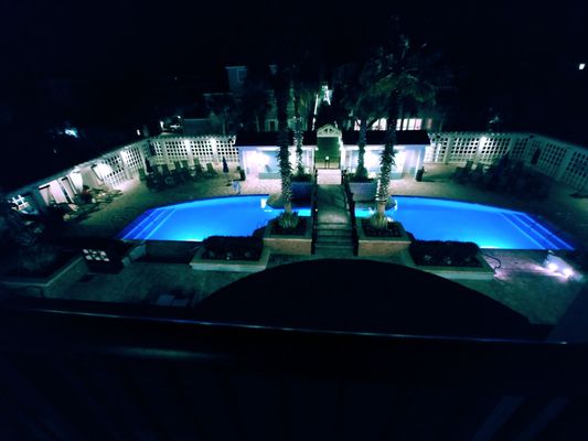 Pool at nite Boardwalk Inn Friyay Dec 17, 2021 {wild dunes, isle of palm, SC bdwalk inn}