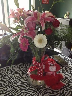 Valentine's bouquet w/ monkey from Whitmore Lake Florist