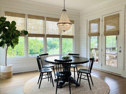 Custom-Made Roman Woven Shades in our Beachfront Thatch Fabric | Designed & Crafted by Acadia Shutters