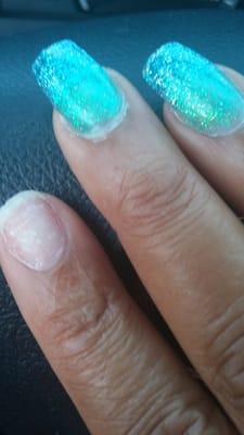 This happened the very next day of me getting my nails done the staff is very friendly but their product is very cheap