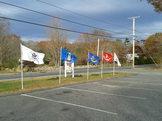 Military Flags Honoring those who have served.