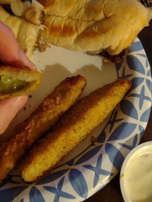 Their Fried Pickles are zesty with a little kick. Great with Ranch dipping sauce.