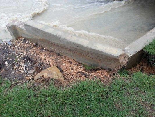 Washout behind wing wall.