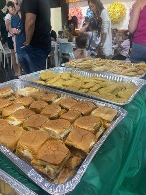 Cheeseburger Sliders, Chicken Tenders, Chicken & Waffle Sliders for 65